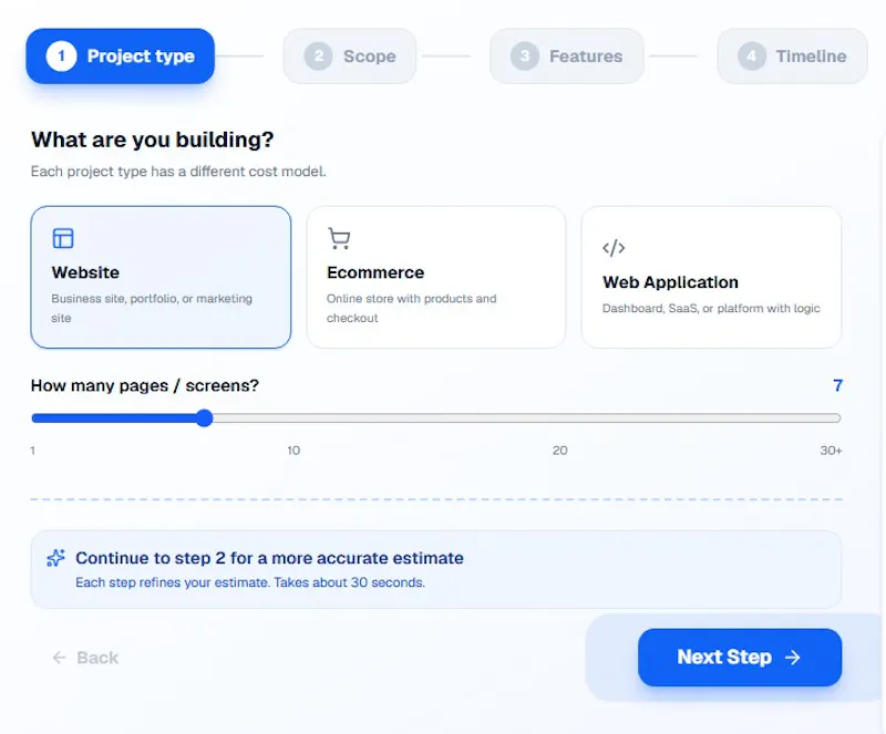 Website & Webapp Cost Estimator screenshot 2