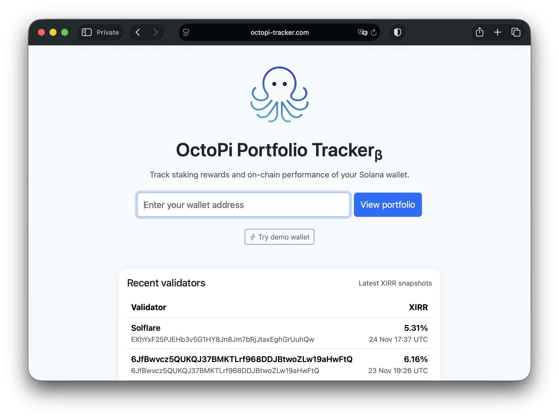 Octopi Tracker – SOL yield calculator - Screenshot 3 showing product features and functionality