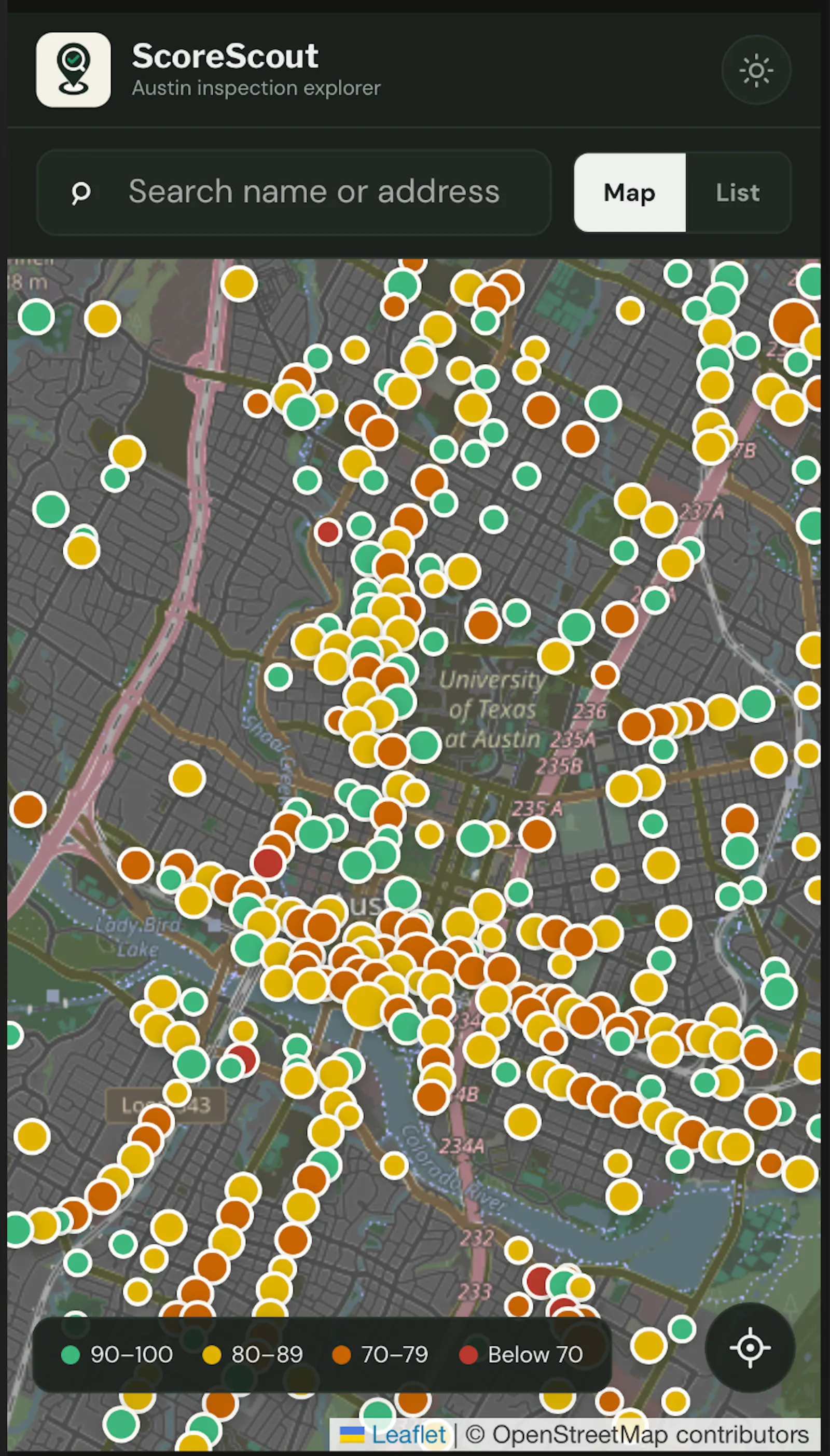 ScoreScout - Austin inspection history screenshot 1