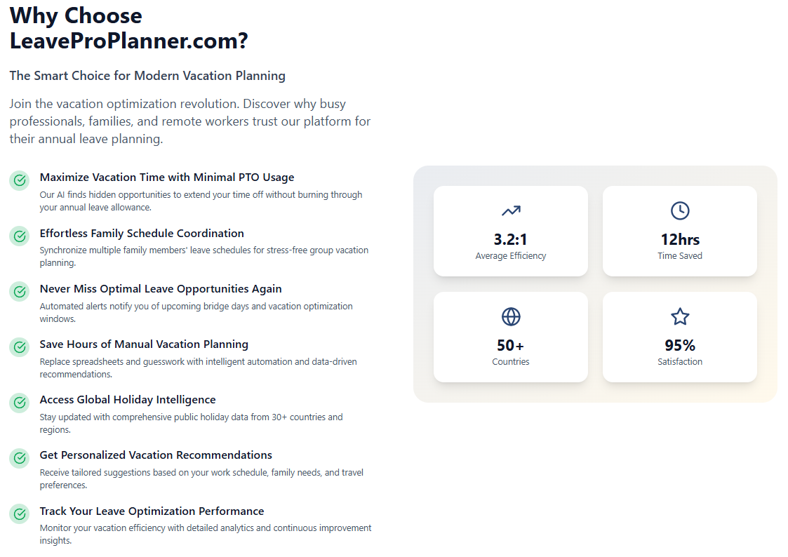 LeaveProPlanner.com - स्मार्ट फैमिली लीव प्लानर और ऑप्टिमाइज़र मीडिया 3