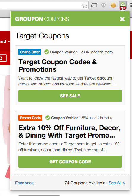 Groupon Coupons Chrome Extension gallery image