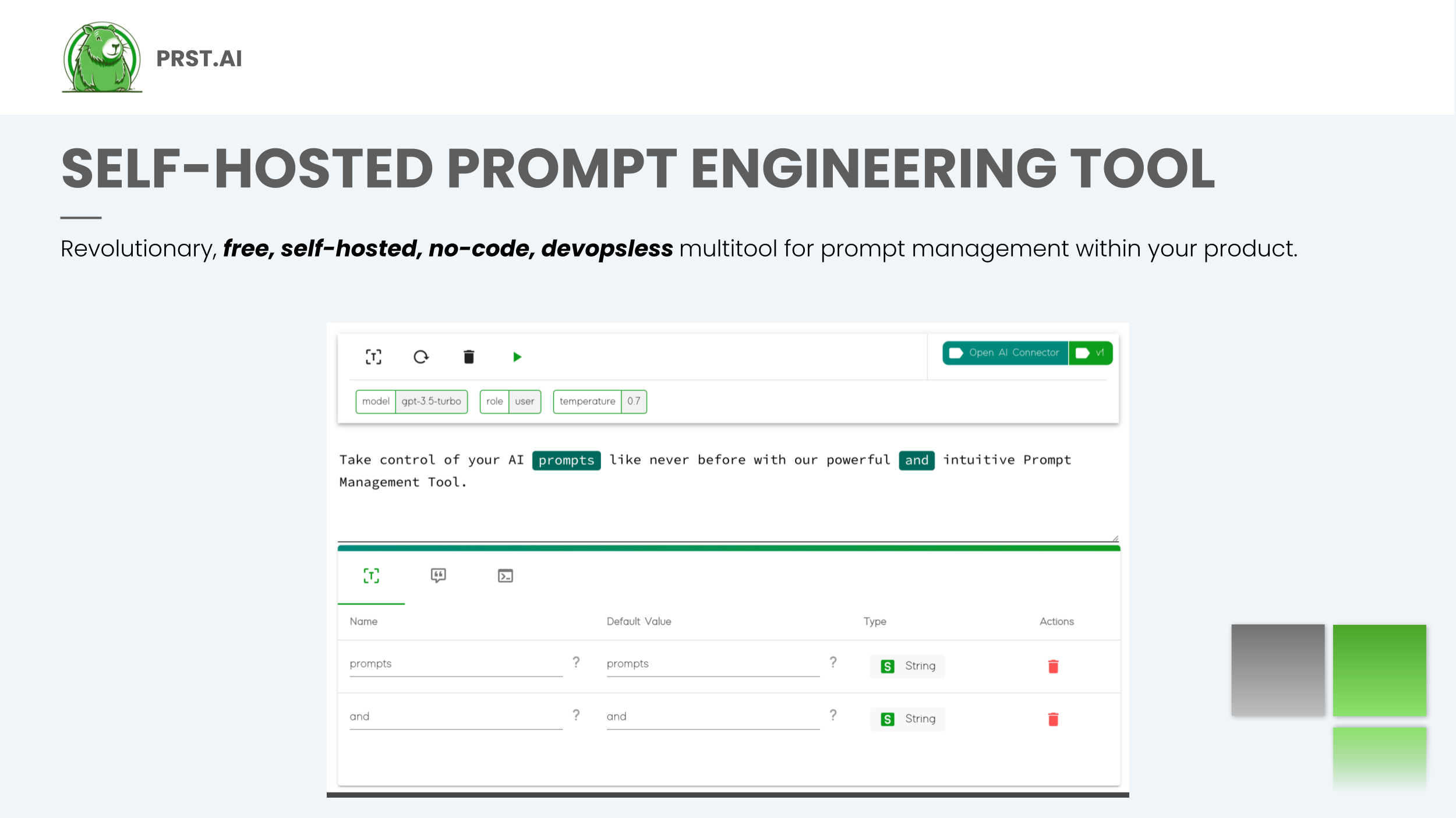 startuptile PRST.ai-Freeself-hosted no-code devopsless prompt management tool