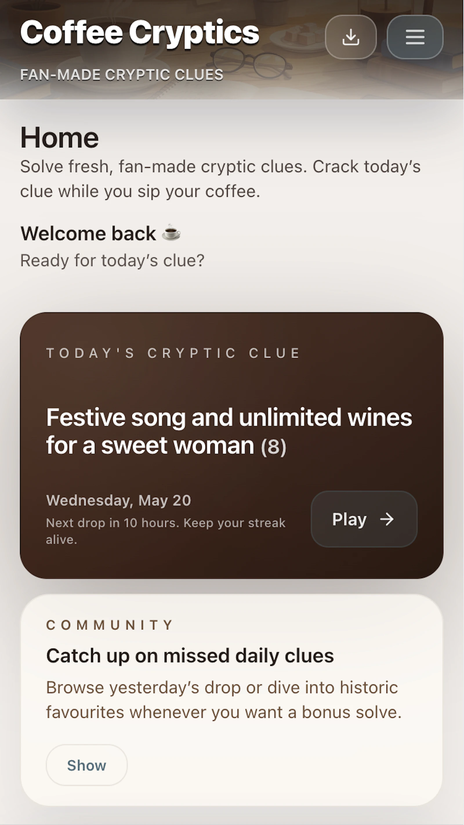 Coffee Cryptics screenshot 1