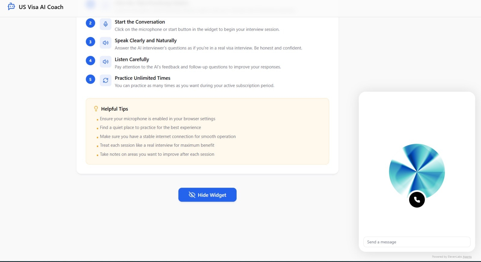 F1 AI Visa Officer (Interview coach) - Screenshot 2 showing product features and functionality