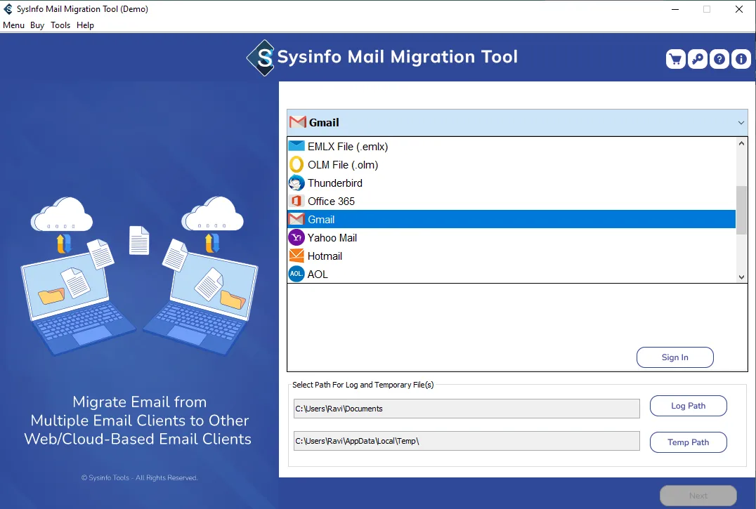 Herramienta de migración de correo de Sysinfo media 7