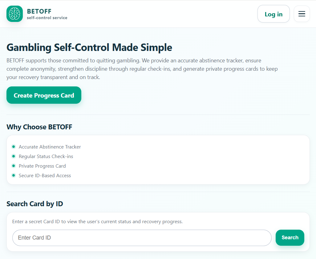 BETOFF - Main product screenshot demonstrating key features and user interface