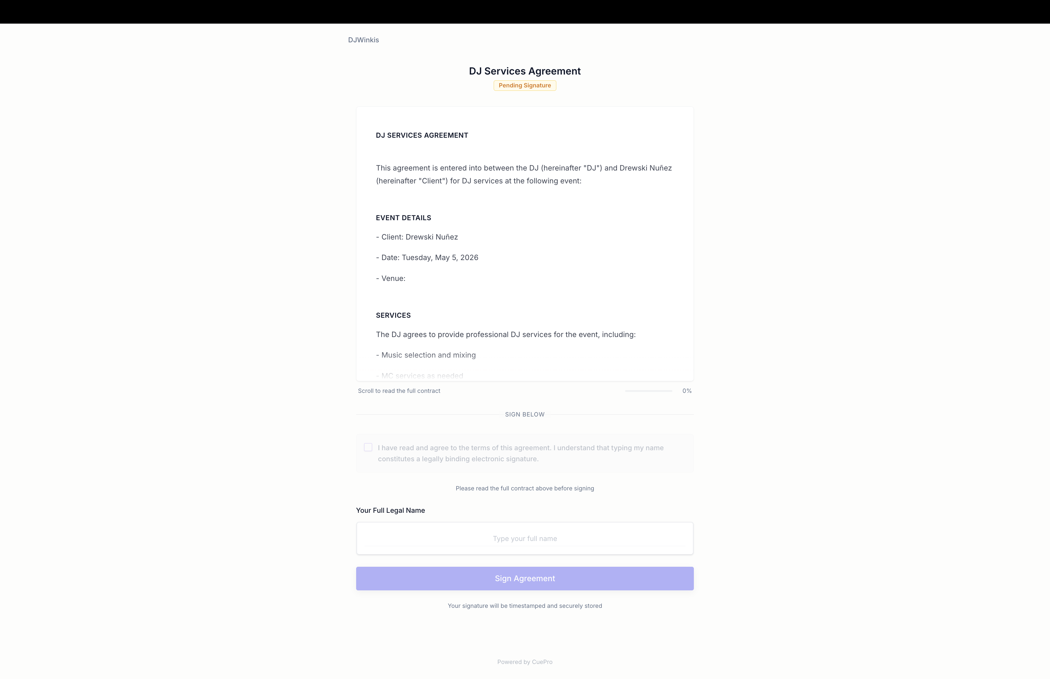 CueProApp - Contracts and Invoices. - Screenshot 3 showing product features and functionality