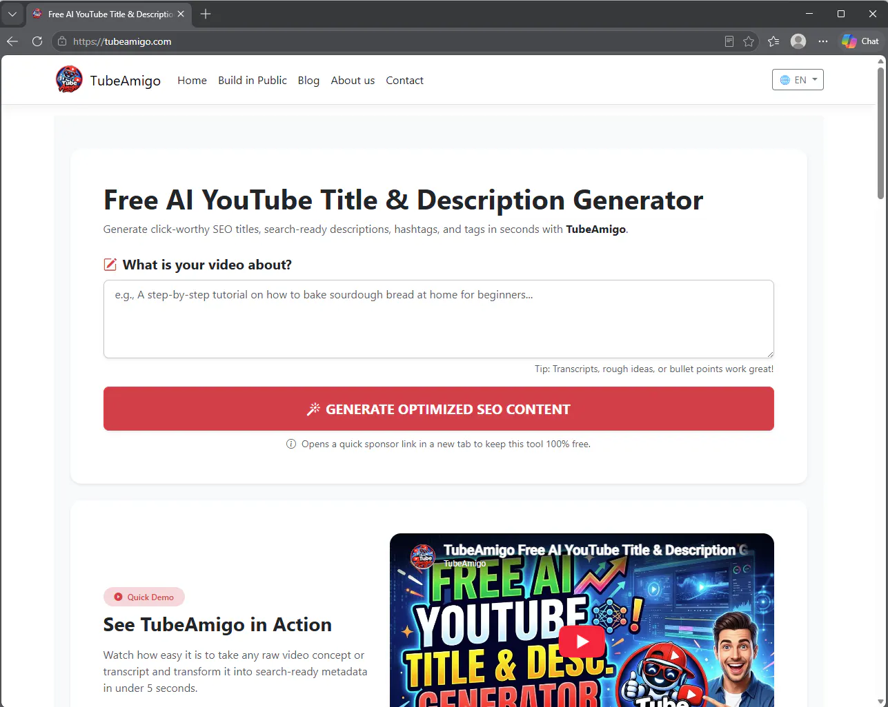 TubeAmigo: Free AI YouTube SEO Generator gallery image