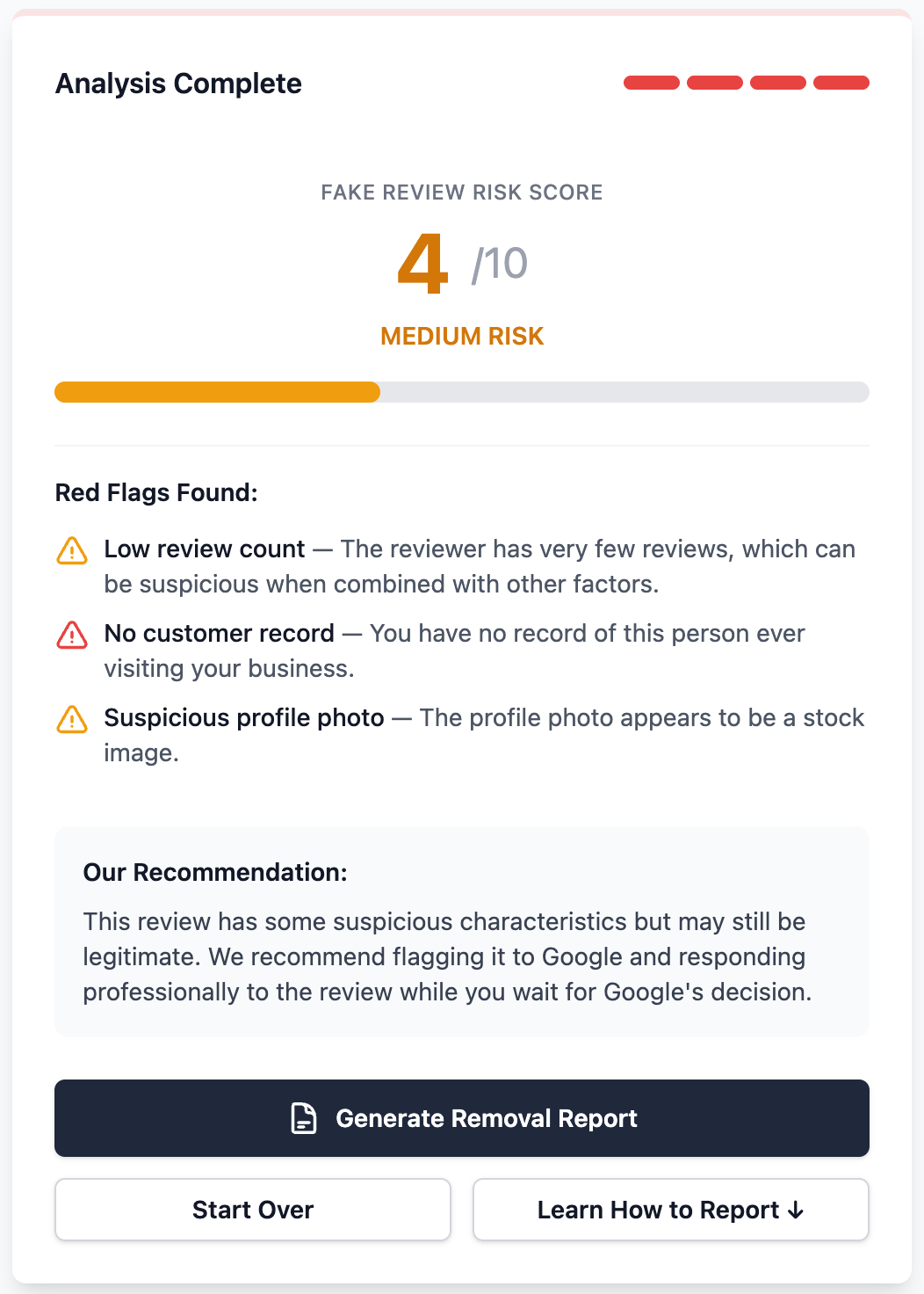 Fake Google Review Checker - Screenshot 2 showing product features and functionality