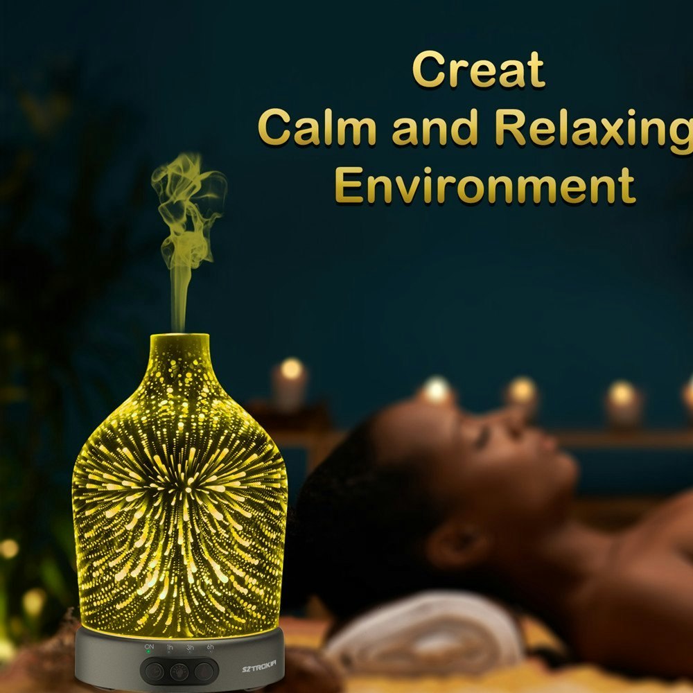 SZTROKIA 200ml Essential Oil Diffuser Humidifier, Metal Base,Ultrasonic Technology Cool Mist gallery image