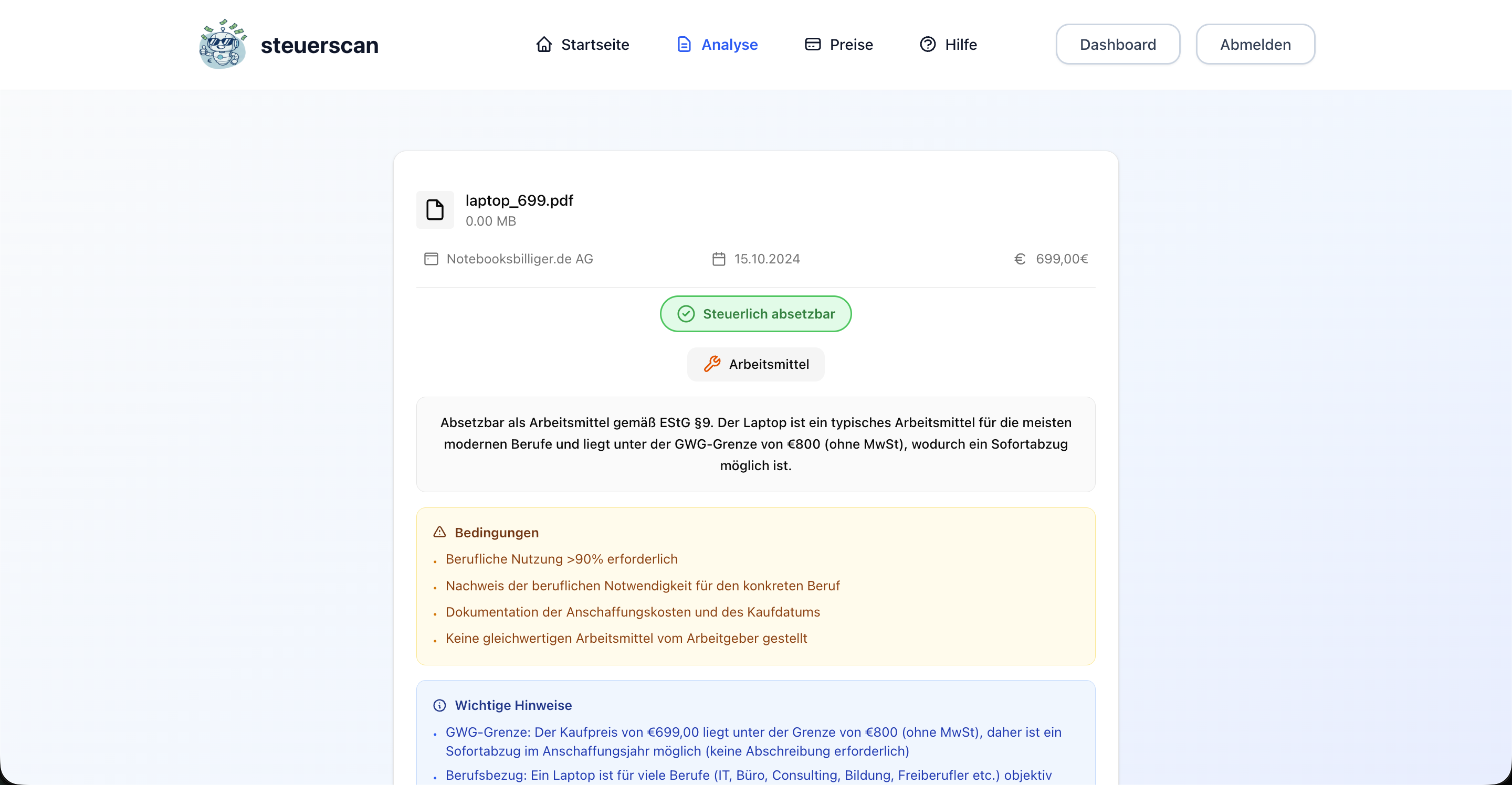 steuerscan - Screenshot 3 showing product features and functionality