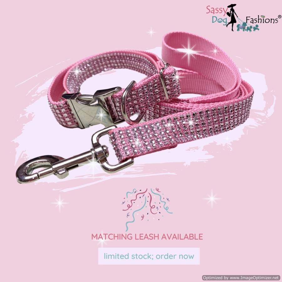 Sassy Dog Fashions®의 Bling Dog Collars ® - 멋진 개 칼라, 블링 베이비 핑크 라인 스톤 개 칼라. 미디어 3