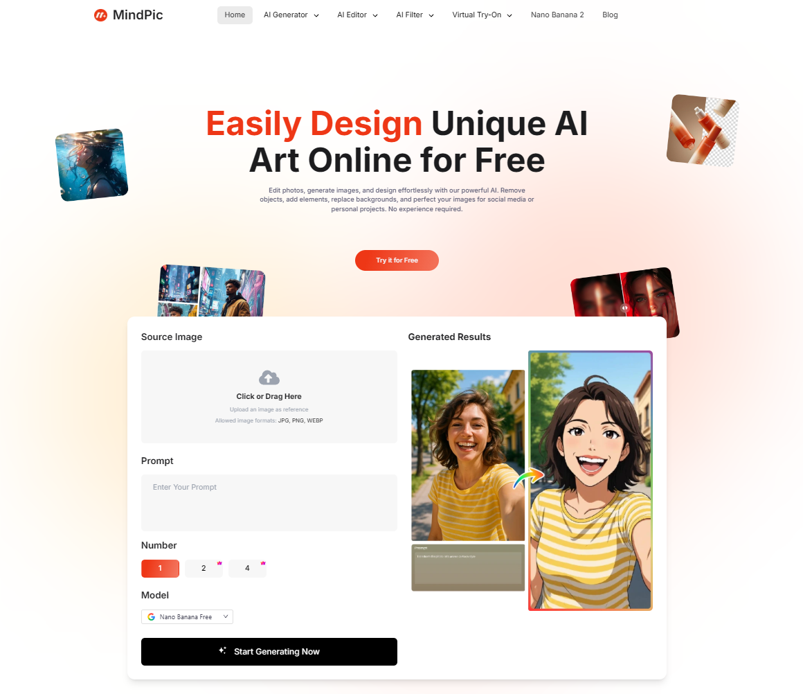 MindPic AI - Main product screenshot demonstrating key features and user interface