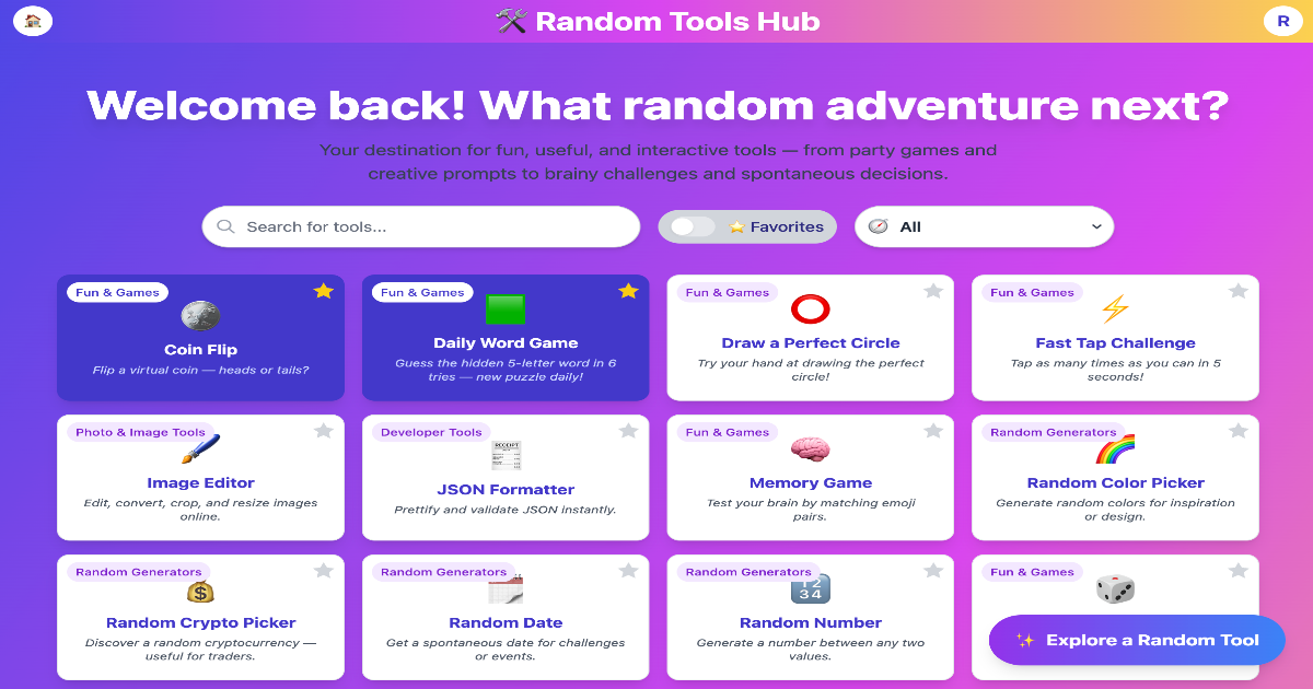 Hub di strumenti casuali - Strumenti divertenti, giochi e sfide gamificate media 1