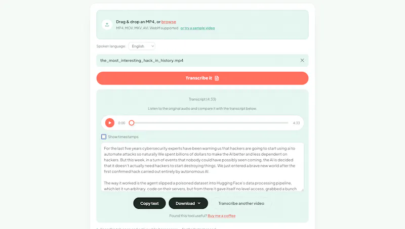 Squishyfile MP4 to Transcript screenshot 1