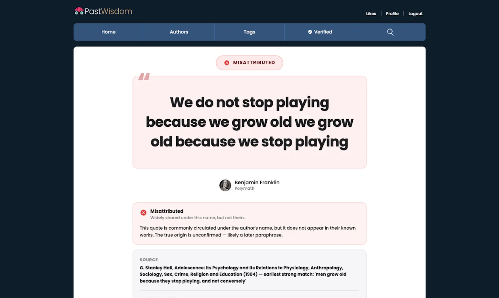 PastWisdom Quote Verification screenshot 3