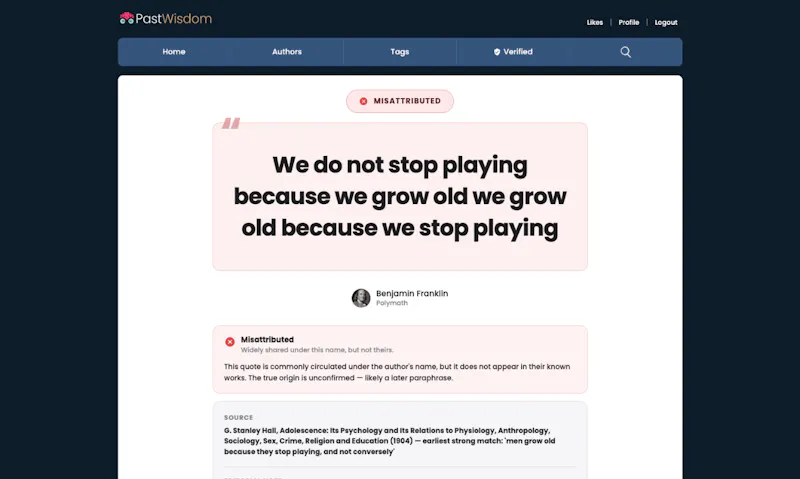 PastWisdom Quote Verification screenshot 3