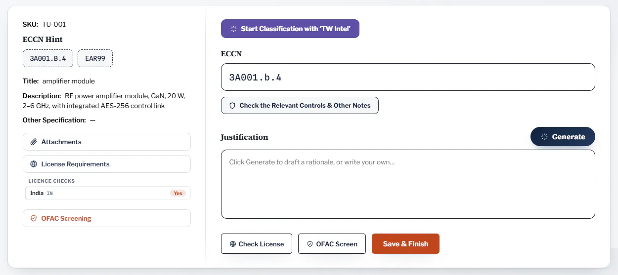ECCN.help — Export Control Assistant screenshot