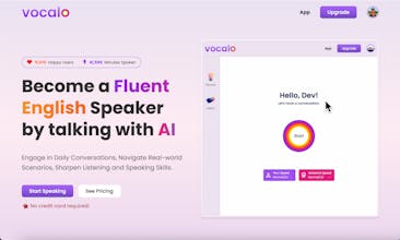 Vocalo.ai 로고: AI를 활용한 영어 학습 동반자를 발견하세요.