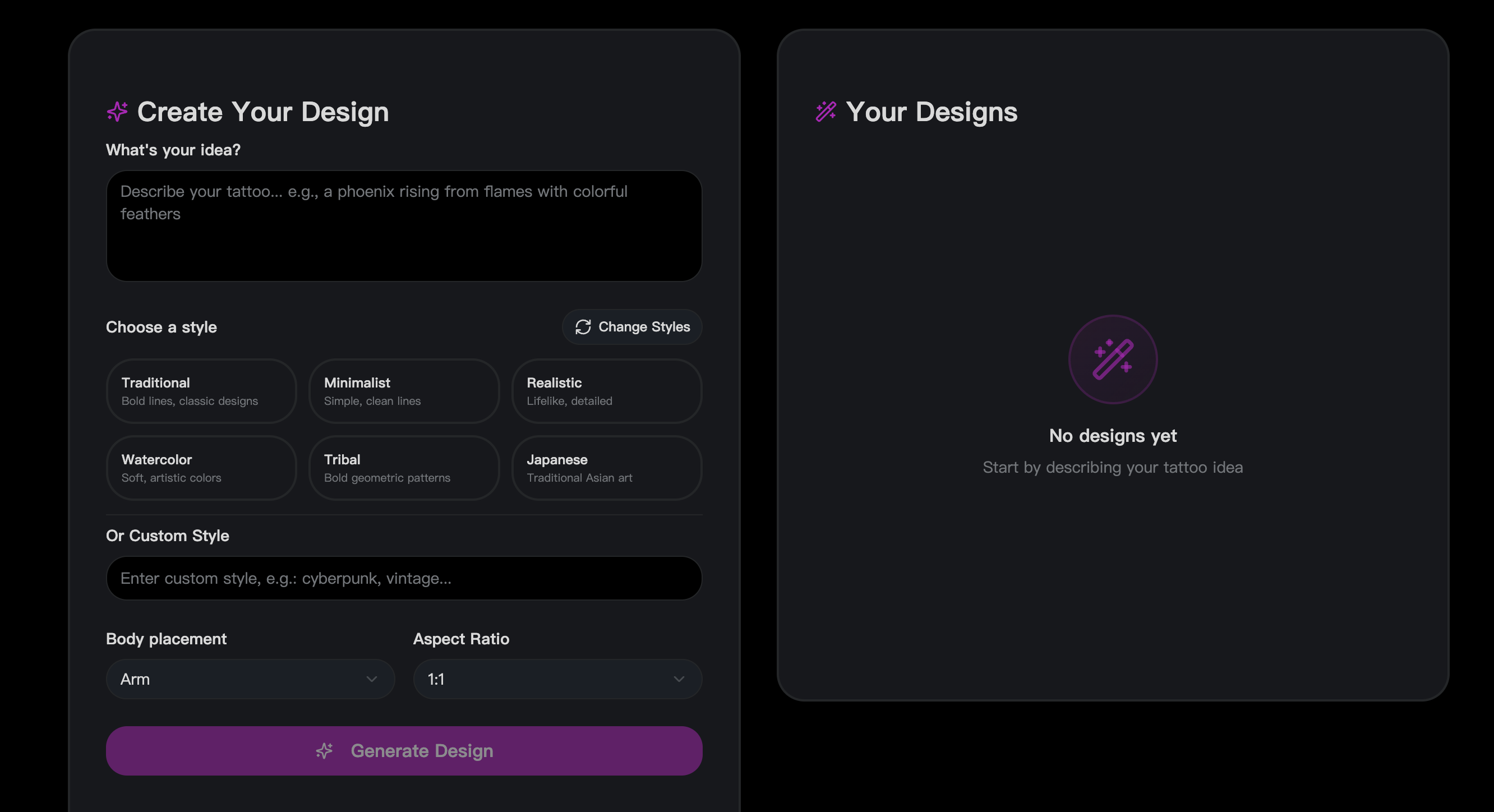 AI Tattoo Generator - Screenshot 2 showing product features and functionality