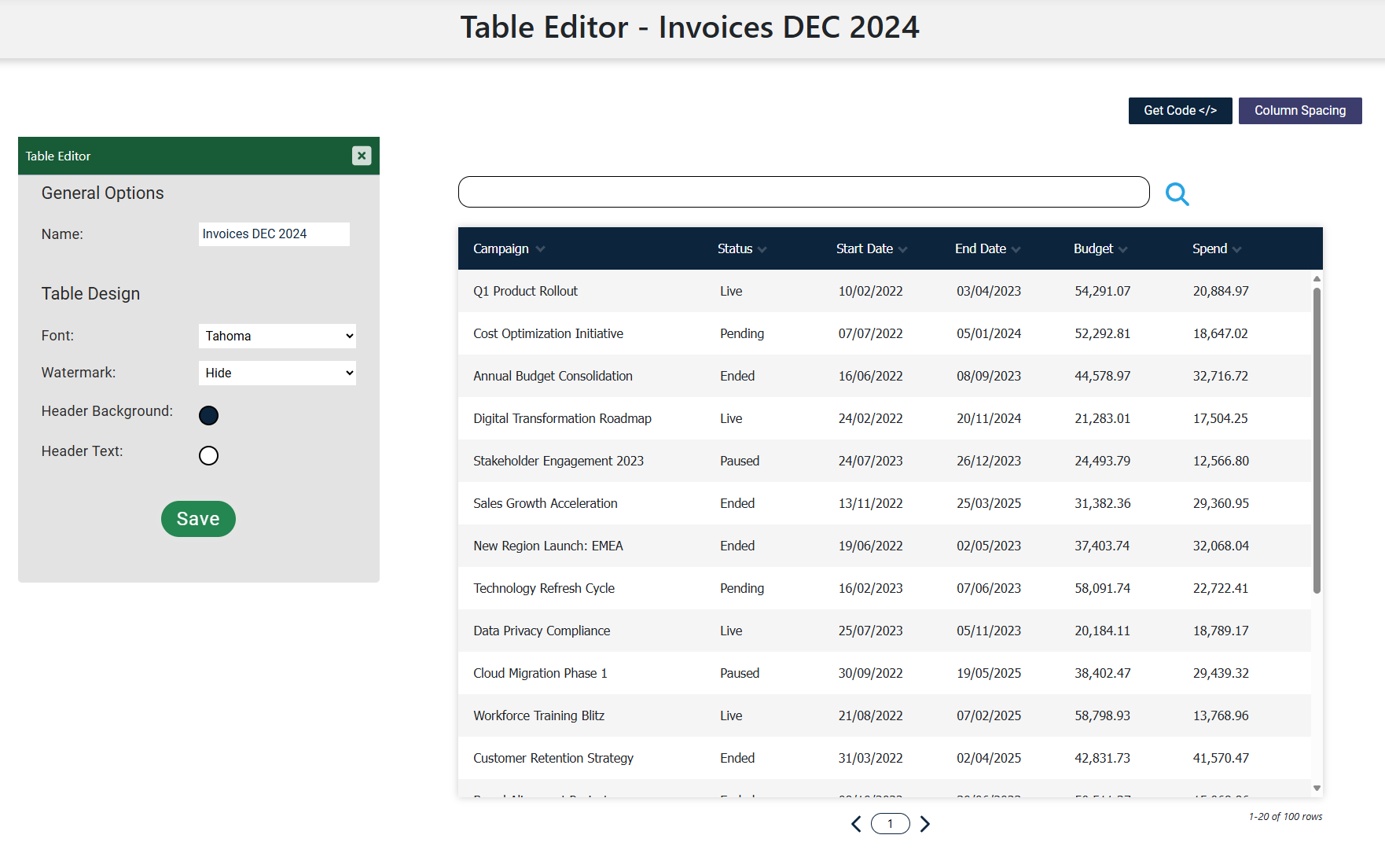 Mídia 3 de Fabricante de tabela HTML - Transforme as tabelas do Excel em poderosos relatórios da web.