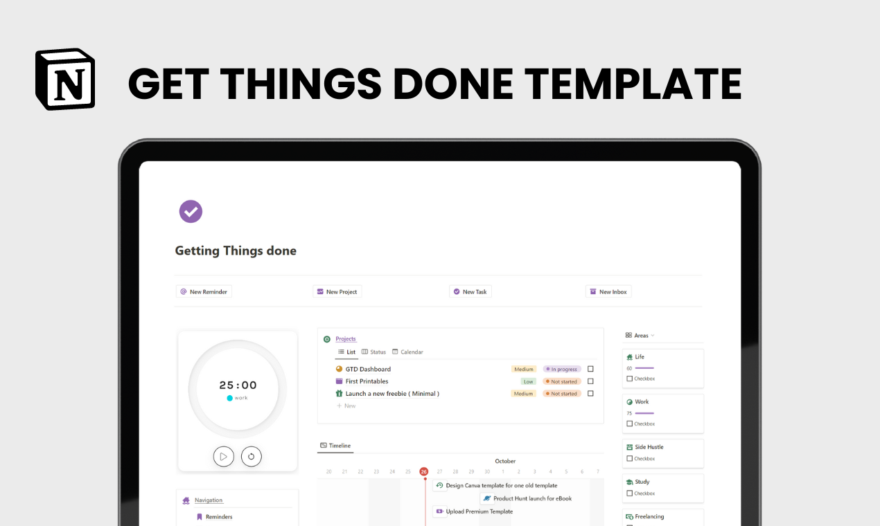 startuptile Get Things Done Template-Get your things done with minimal Notion dashboard