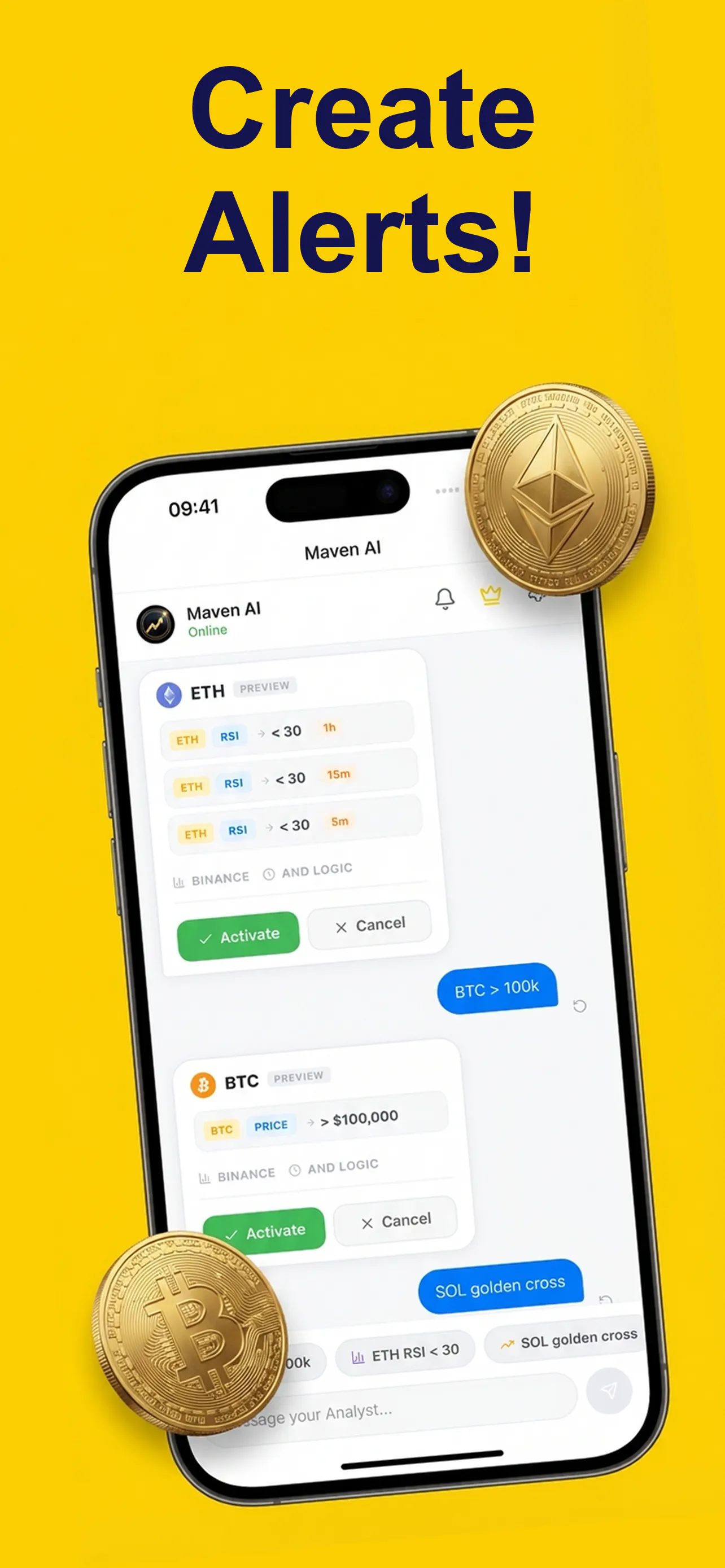 Maven AI: Crypto Alerts 제품 배너
