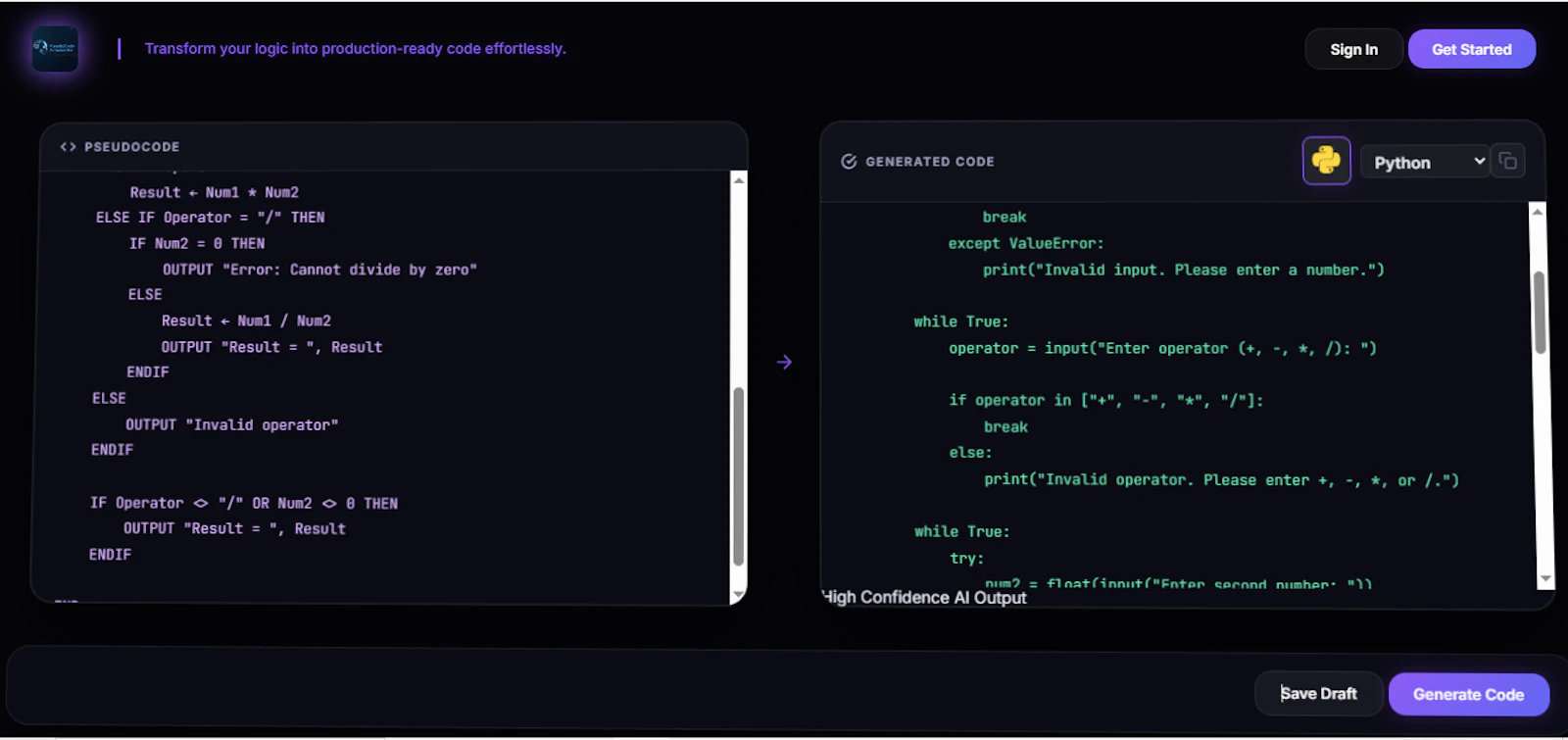 Pseudo2Code AI screenshot 2