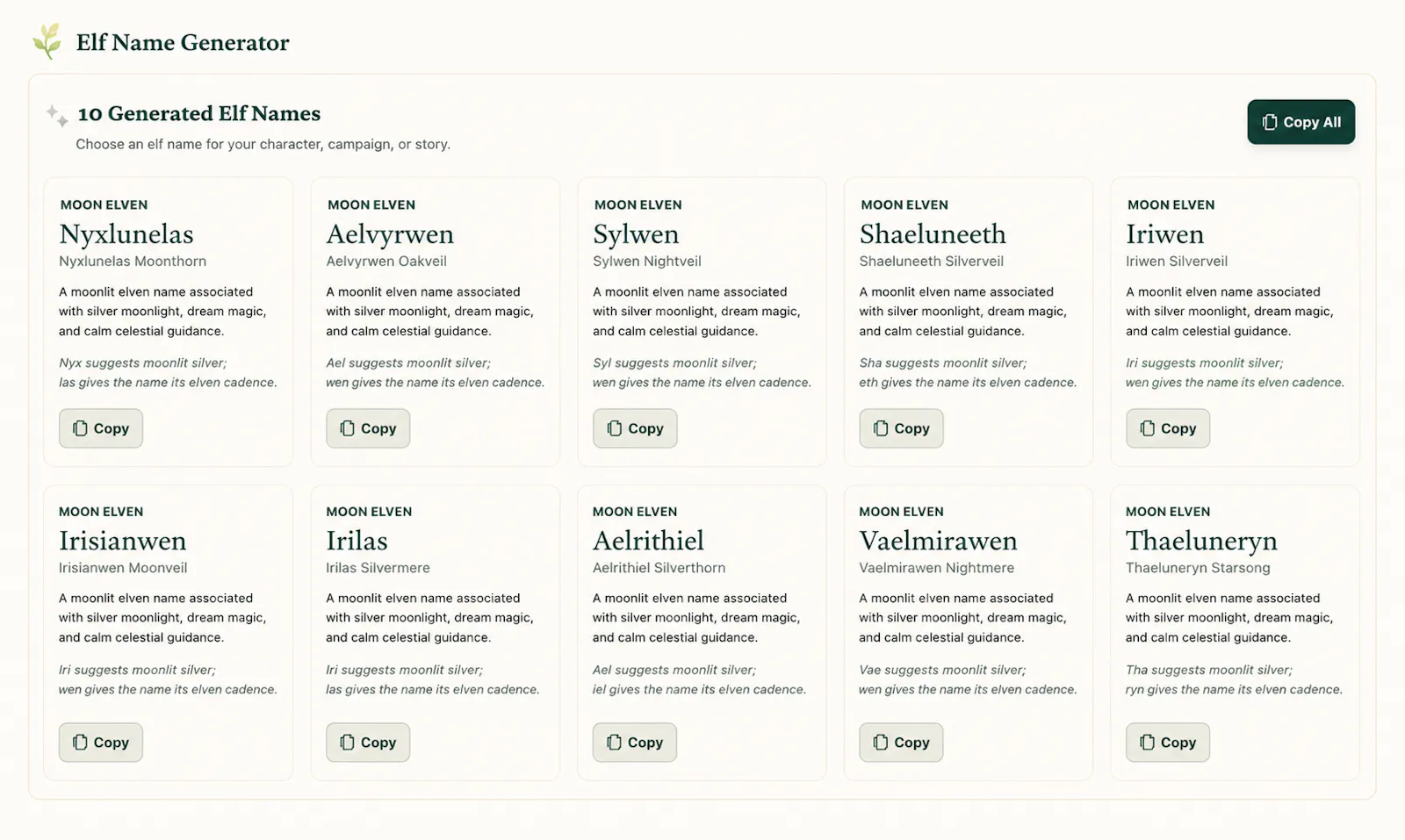 Elf Name Generator screenshot 2