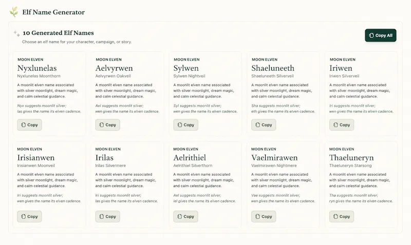 Elf Name Generator screenshot 2