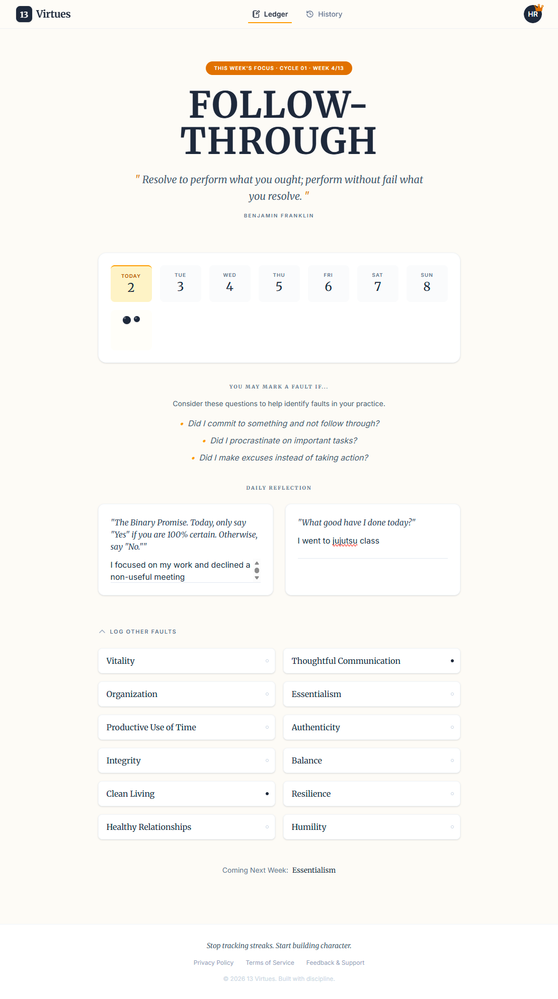 13 Virtues - Main product screenshot demonstrating key features and user interface