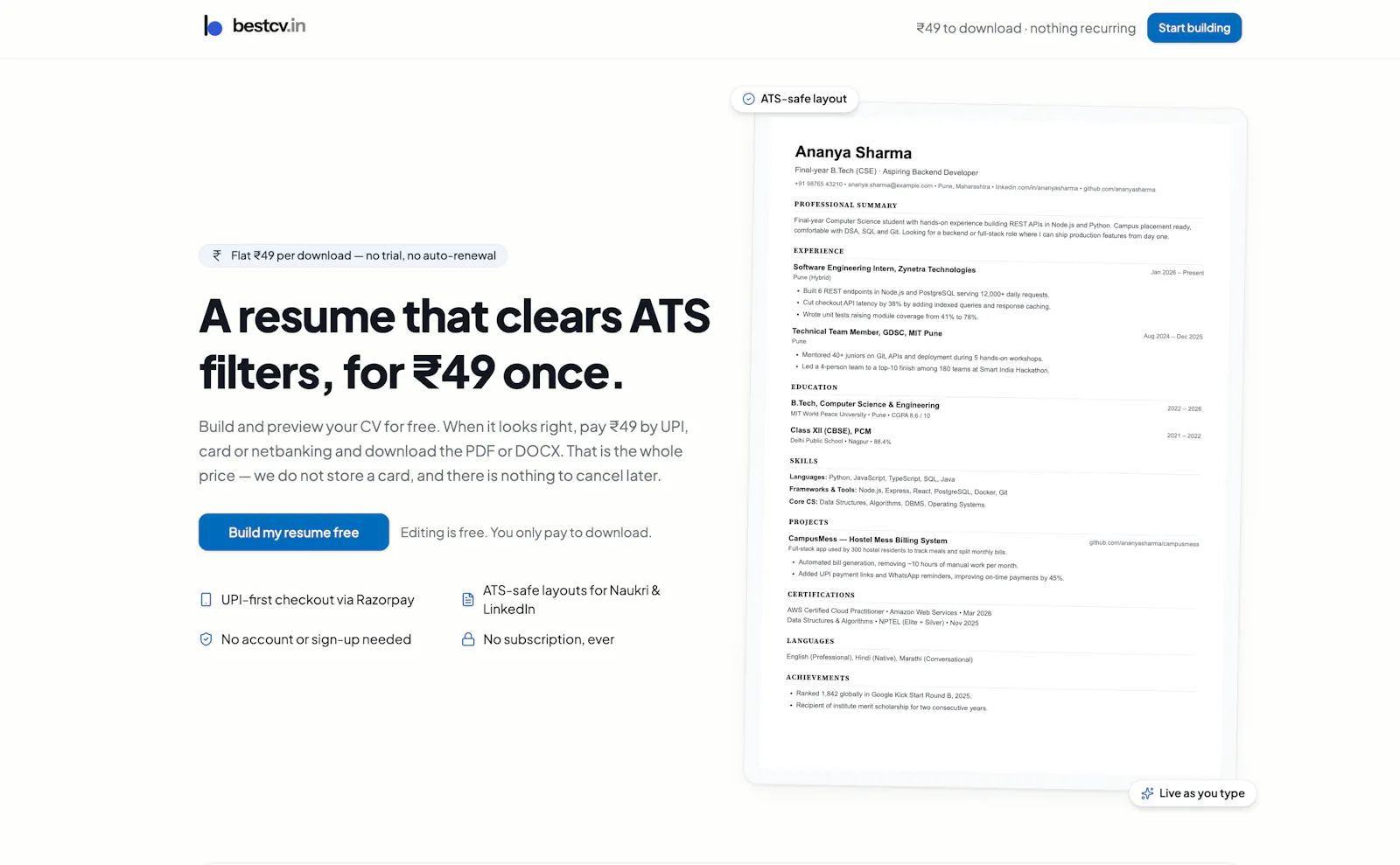 BestCV.in screenshot 1
