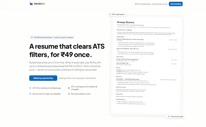 BestCV.in screenshot 1
