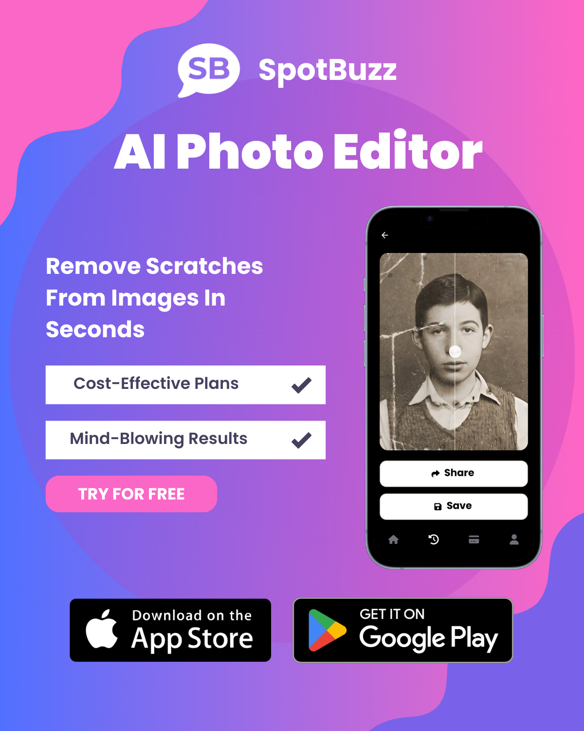 Spotbuzz - AI fotobewerking en bijschriften - Verbeter afbeeldingen, verfraai foto's, maak bijschriften en nog veel meer media 1