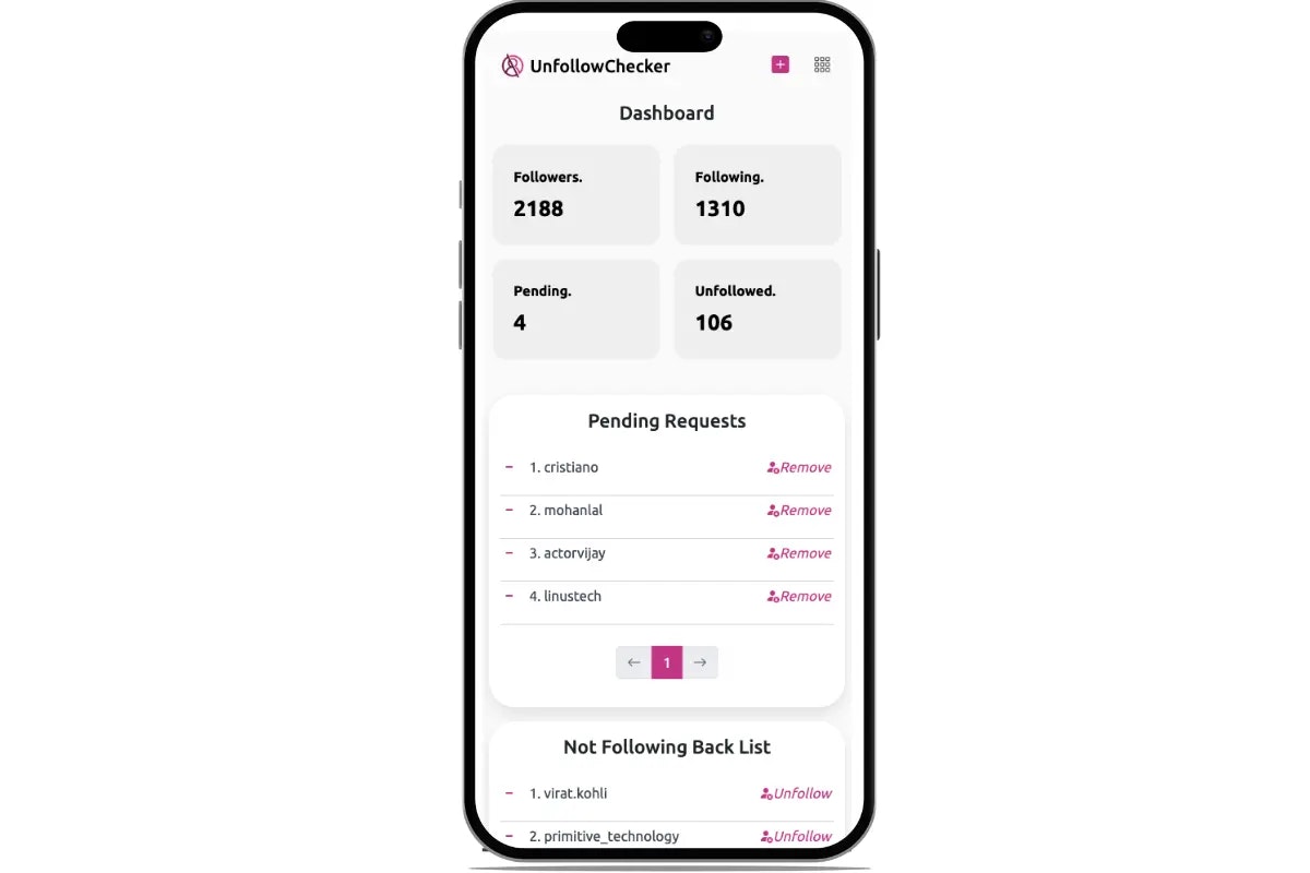 Unfollow Checker - Main product screenshot demonstrating key features and user interface