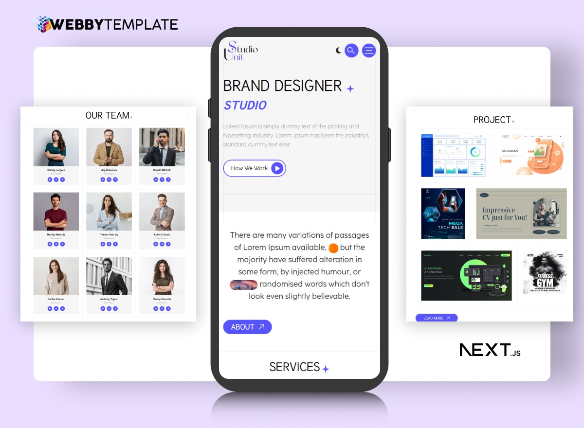 Modelo da web de portfólio de agências de TI Next.js