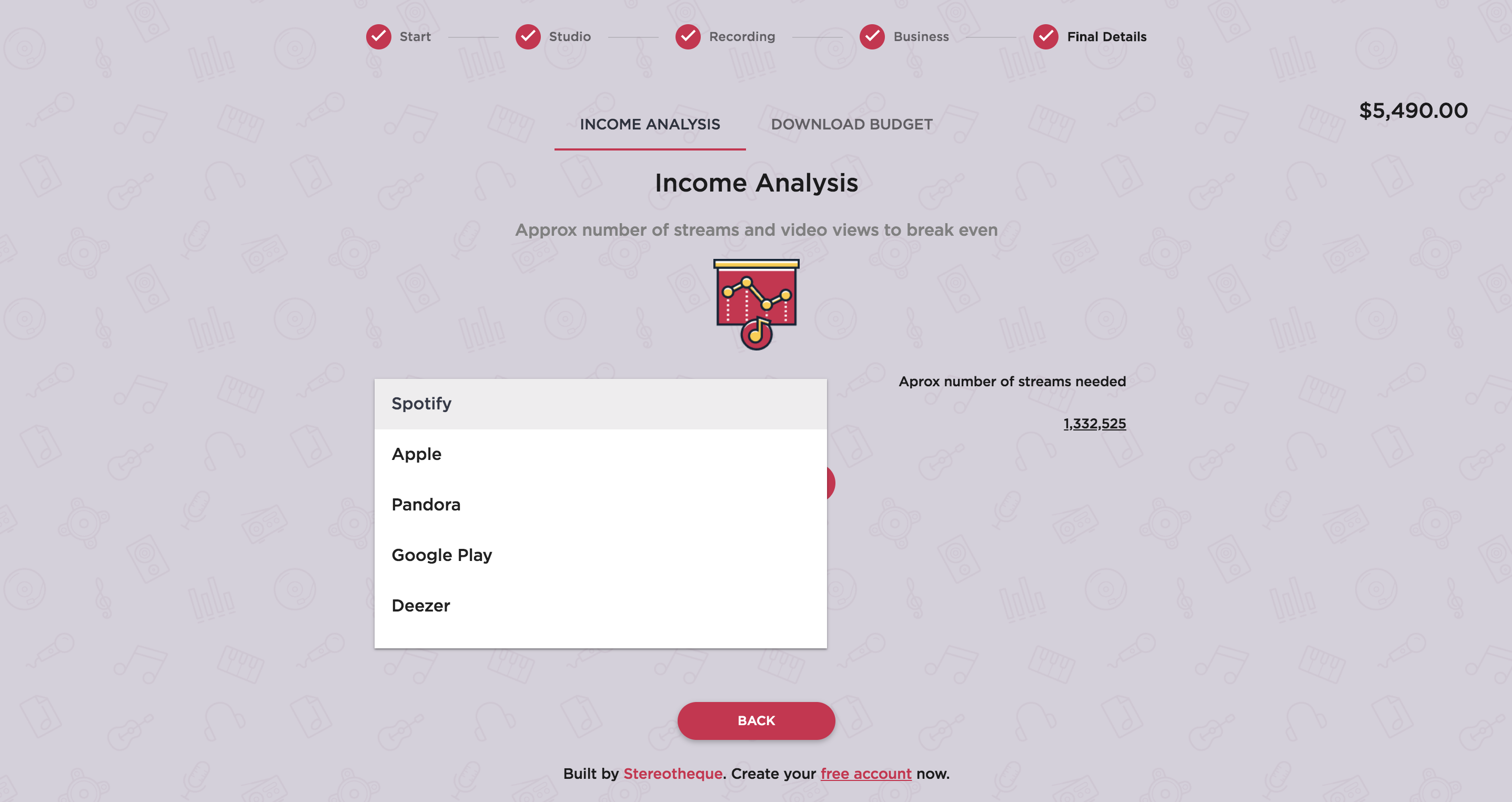 Music Project Budget Calculator gallery image