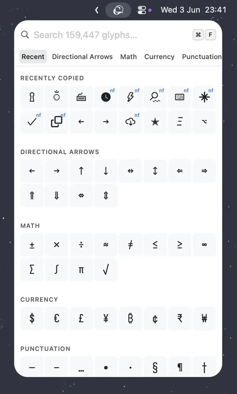 Glyf — Unicode character picker for mac screenshot 2