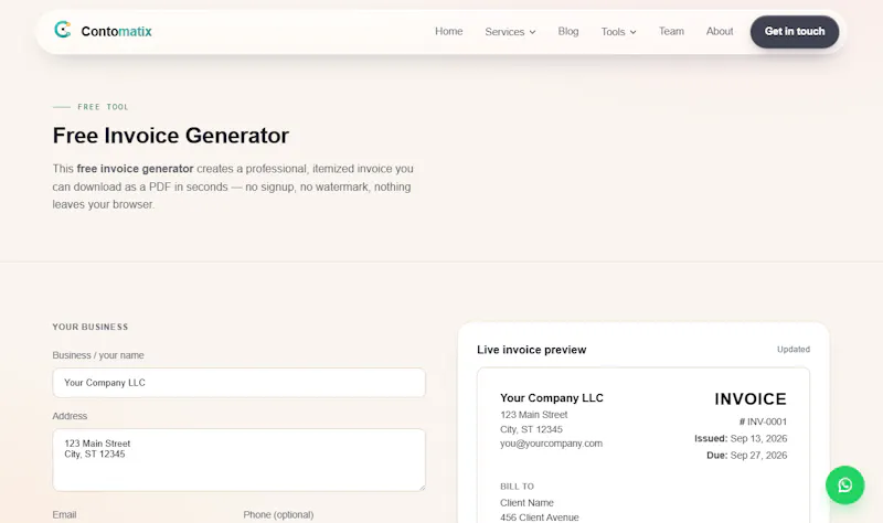 Contomatix Invoice Generator screenshot 2
