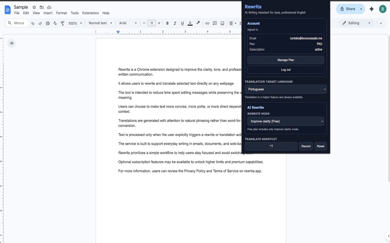 Rewrita - Screenshot 2 showing product features and functionality
