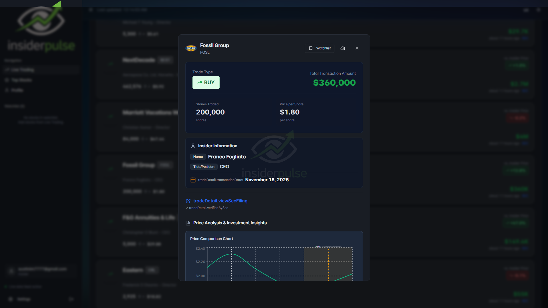 InsiderPulse - Screenshot 2 showing product features and functionality