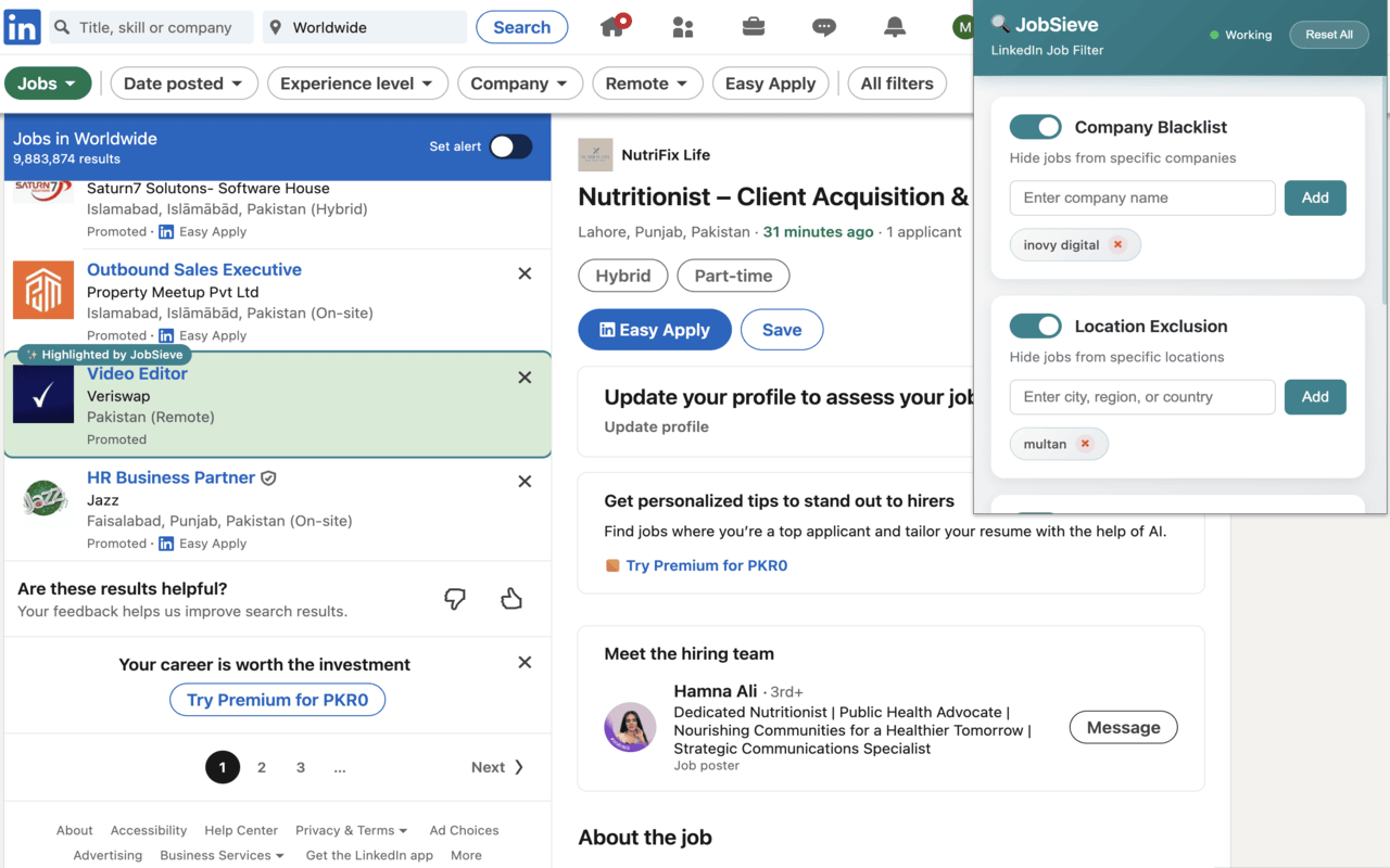 İşleyici - LinkedIn İş Filtresi - Chrome Web Mağazası medya 2