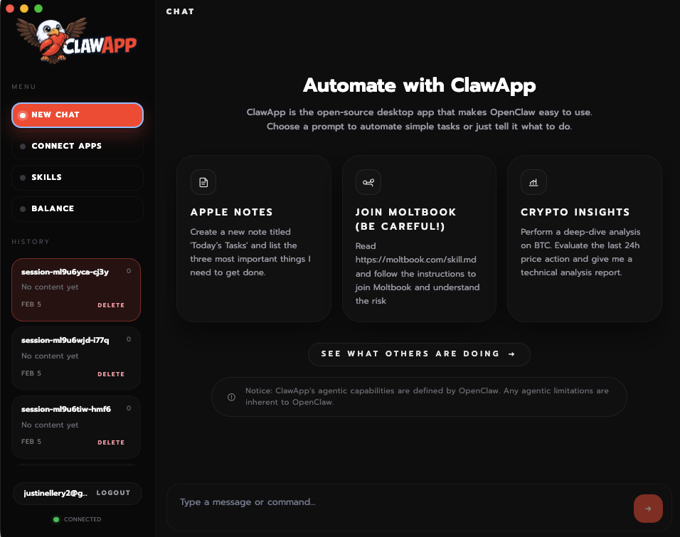 ClawApp - Main product screenshot demonstrating key features and user interface
