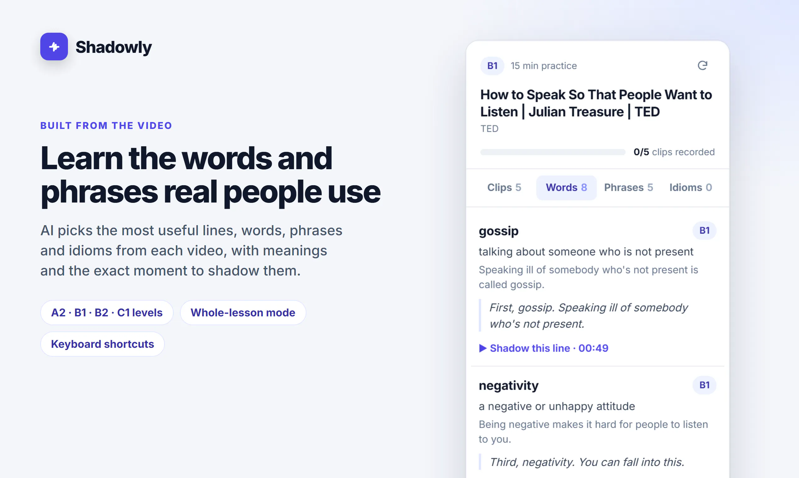 Shadowly — Speak English like the video gallery image