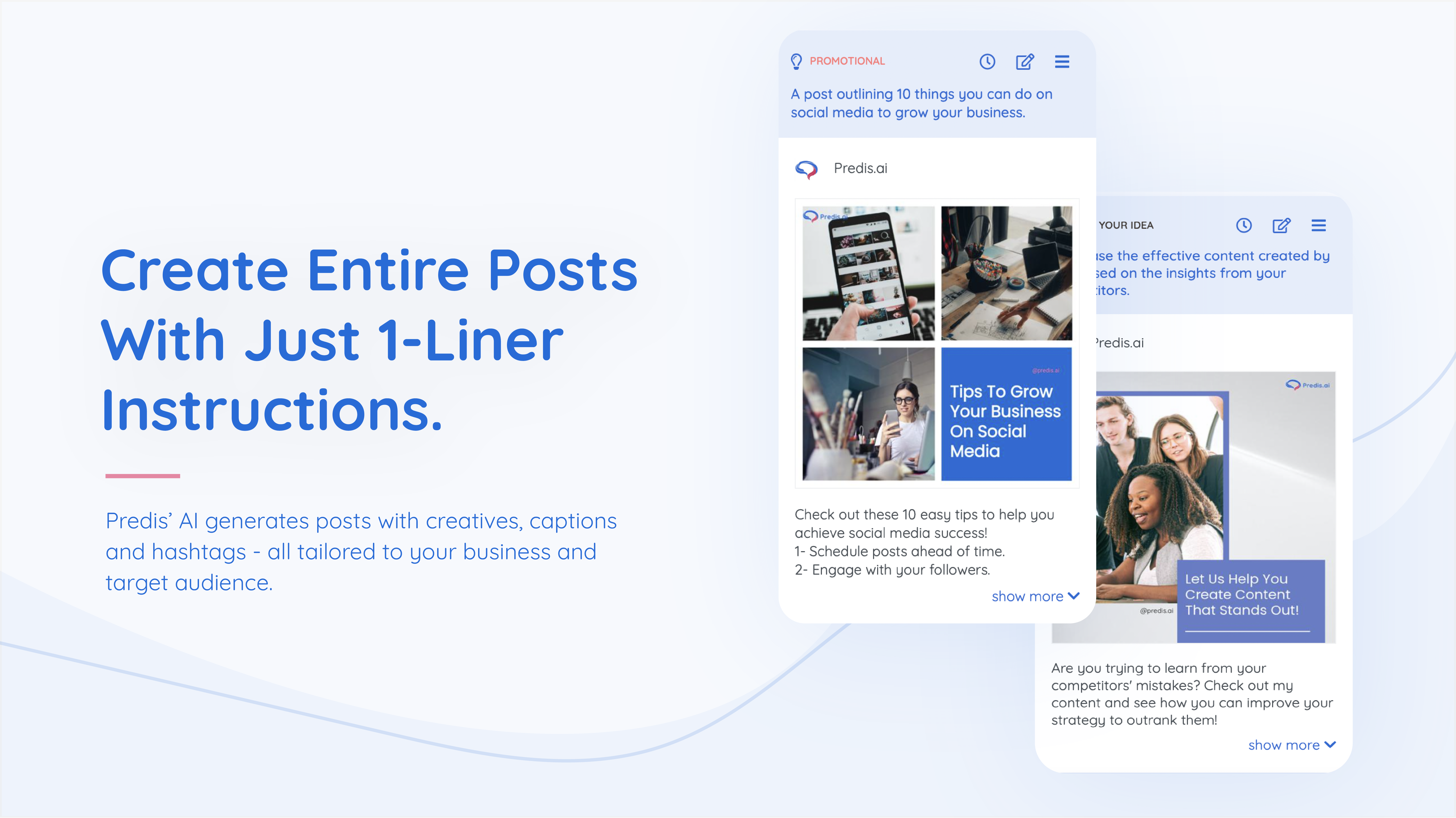 Predis.ai 2.0 - Erstellen Sie Instagram, Facebook-Bereitschaftsbeiträge aus einem 1-Liner-Text Medien 3