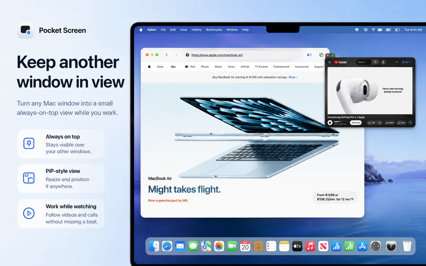 startuptile Pocket Screen-Keep any Mac window visible in a floating mini screen