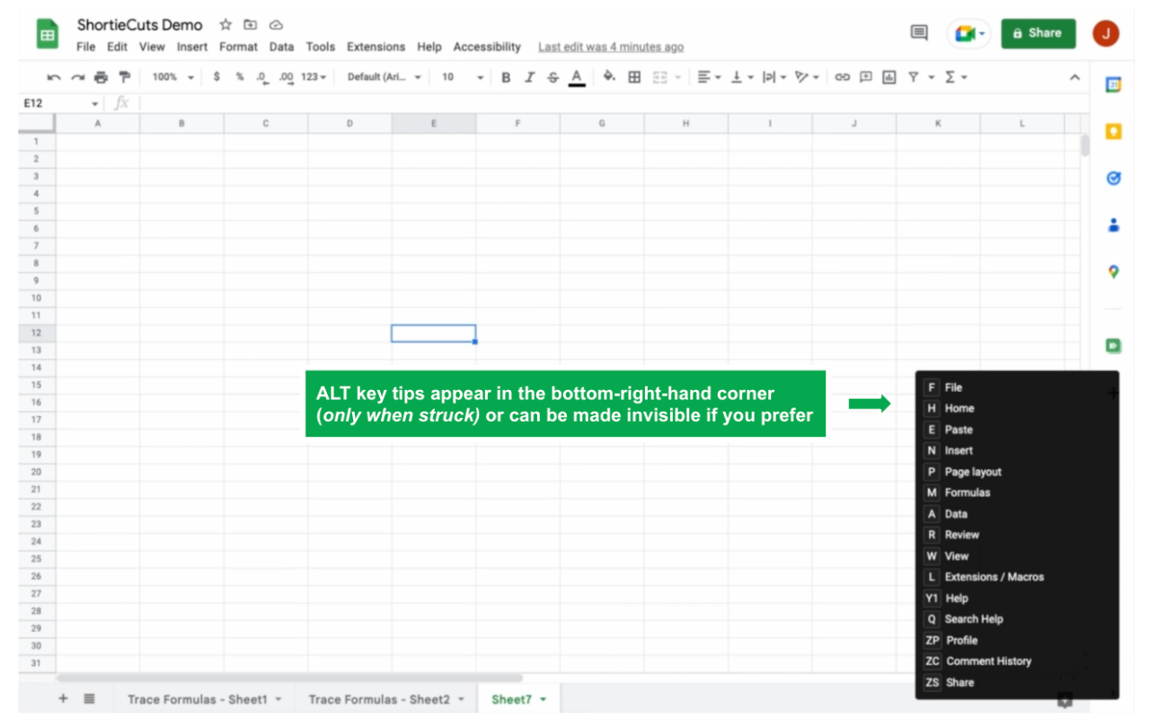 وسائط قصيرة - alt-key اختصارات تتبع الصيغ لأوراق Google 2