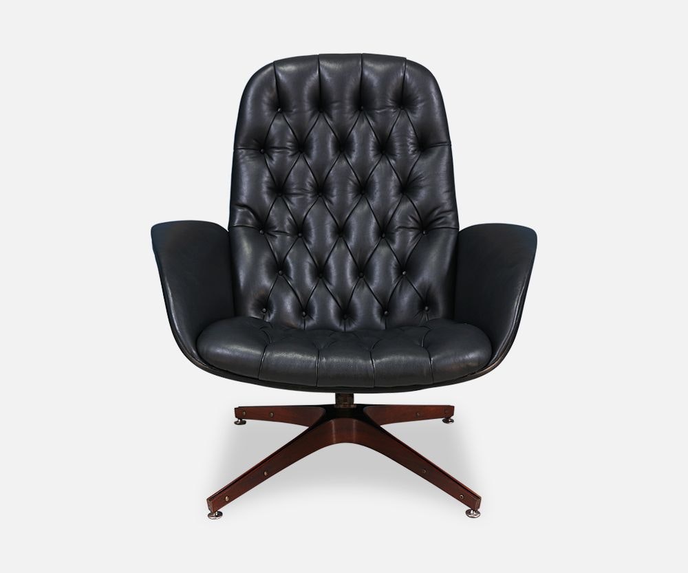 George Mulhauser “Mr. Chair” Leather Swivel Chair for Plycraft
