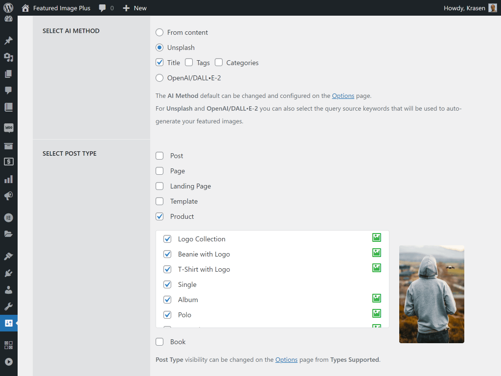Media Imej Pilihan Plus - WordPress memaparkan gambar dengan Unsplash dan OpenAI dan CPTS 5