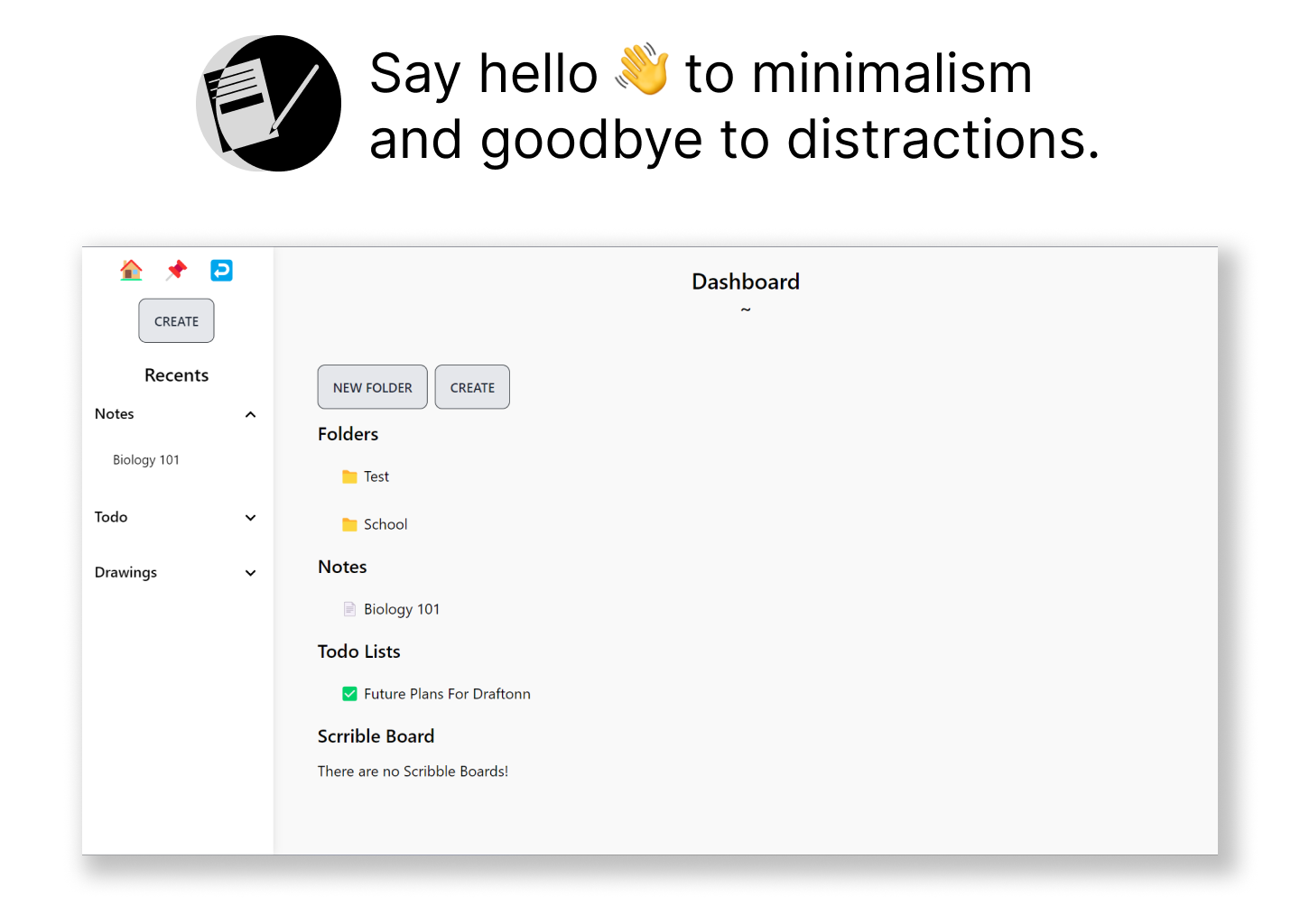 Mídia 1 de Desktop de Draftonn - A nota minimalista tomando aplicativo do futuro